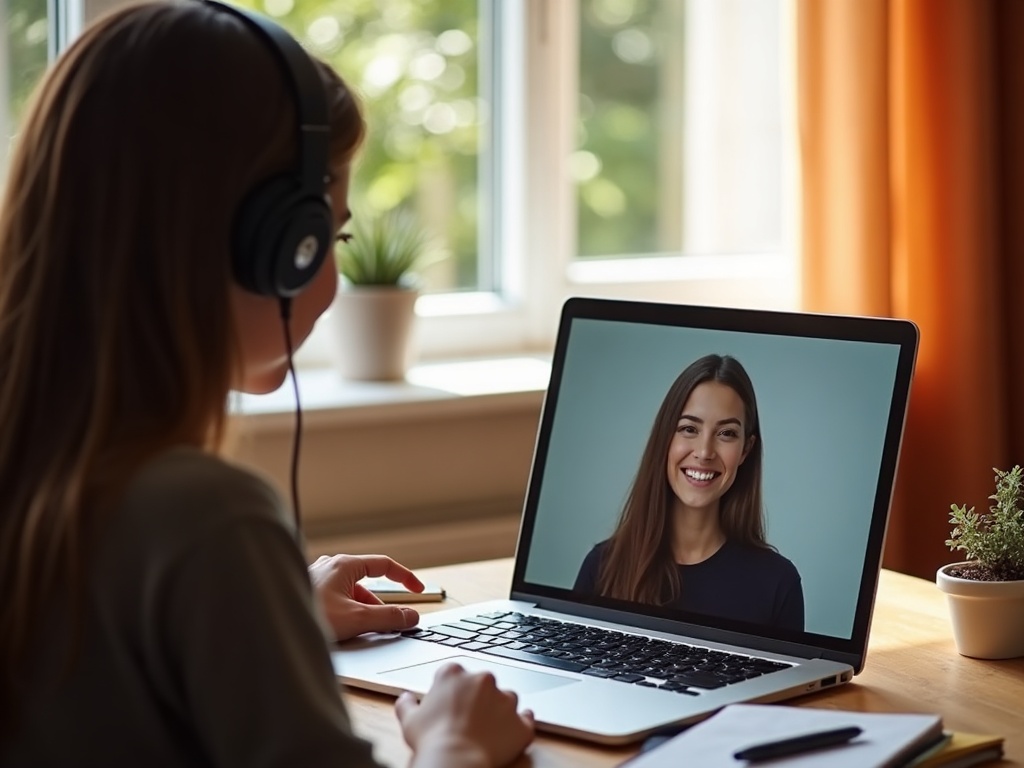 Persona recibiendo una clase de idiomas online por videollamada