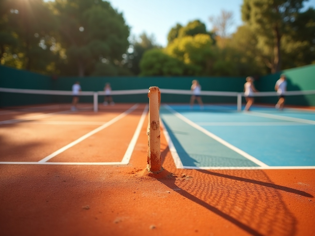 Comparación de pista de tenis de tierra batida y pista dura en club deportivo español